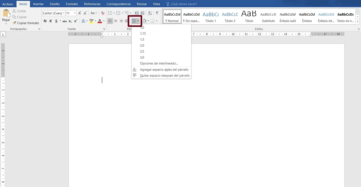 Paso 4 para ajustar el espacio entre líneas en Word