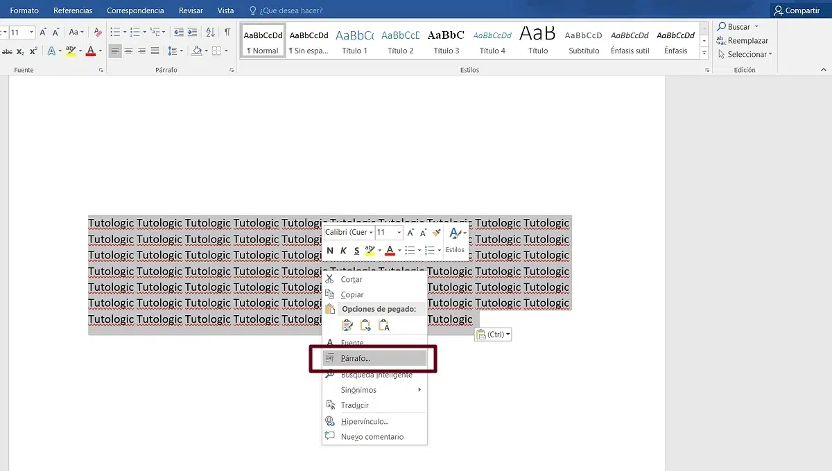 agregar sangría en Word