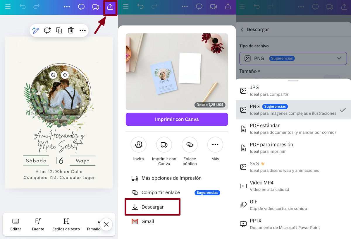descargar o compartir tu diseño de canva desde el celular