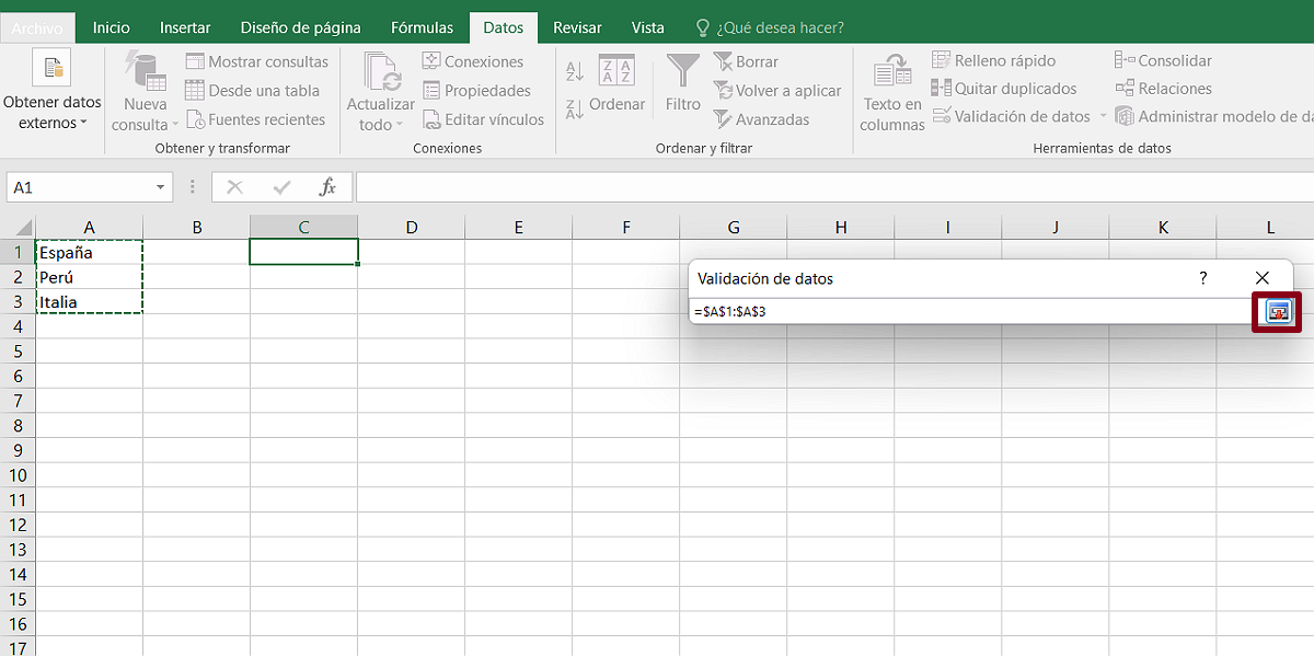 paso 4 para agregar una lista desplegable en excel