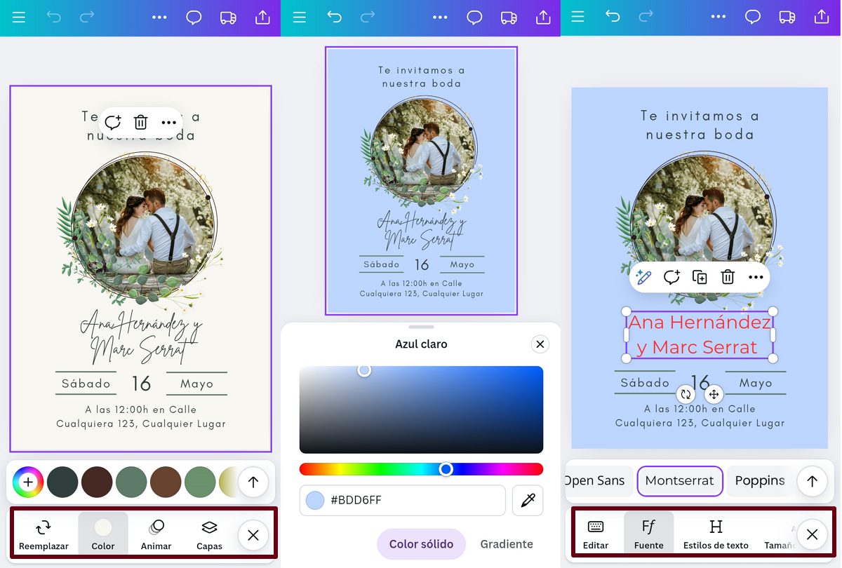 personalizar el fondo y texto de diseño en canva desde el celular